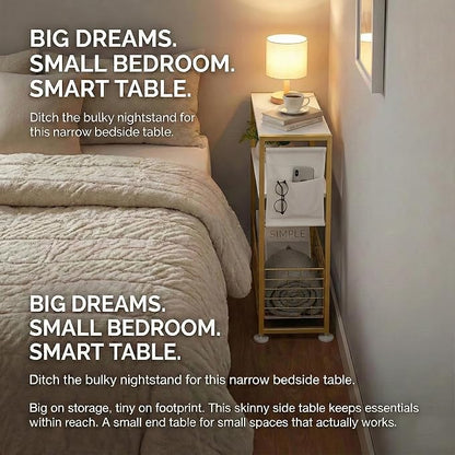 Skinny Side Table with Storage, 3 Tier Slim Side Tables for Small Spaces, Skinny End Table Narrow Bedside Table Narrow Side Table for Living Room, Bedroom