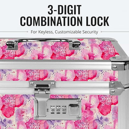 Vaultz Combination Lock Box - Secure Safe for Documents, Valuables, Medicine & Money - 10 x 7.25 x 7.75 Inch - Floral, Pink & Gray