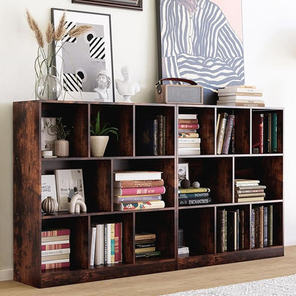 8 Cube Wooden Bookshelf with Base,3-Tier Freestanding Open Storage Organizer,Multi-Functional Bookcase for Living Room,Bedroom,Study and Office