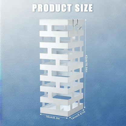 Tudomro Umbrella Stands for Entryway Large Metal Umbrella Holder 6.3 x 5.5 x 16.5 Inches with Removable Water Tray and Hooks Decor Freestanding Rectangular Storage Hollow Rack for Home Office (White)