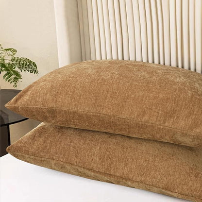 CaliTime Throw Pillow Covers Decorative 20 X 26 Inches Pack of 2 Cozy Chenille Standard Pillow Shams Cases for Couch Sofa Bed Living Room Home Apricot Brown