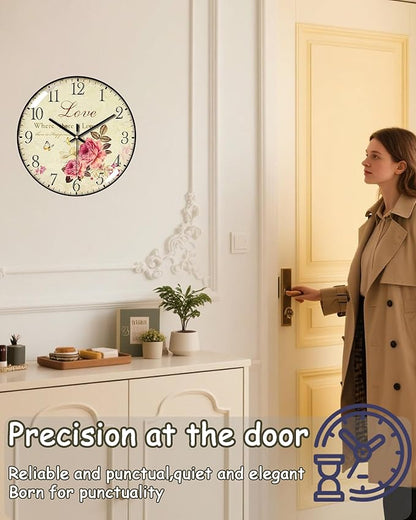 Decorative Wall Clocks Batterys Operated, Retro Wall Clock with Glass Dial, 12-Inch Dial with Roman Numerals, Silent and No Ticking, Suitable for Living Room, Bedroom, Dining Area, Workspace