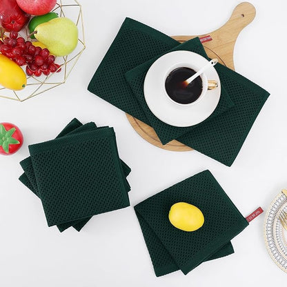Homaxy 100% Cotton Waffle Weave Kitchen Dish Cloths, Ultra Soft Absorbent Quick Drying Dish Towels, 12 x 12 Inches, 18-Pack, Blackish Green