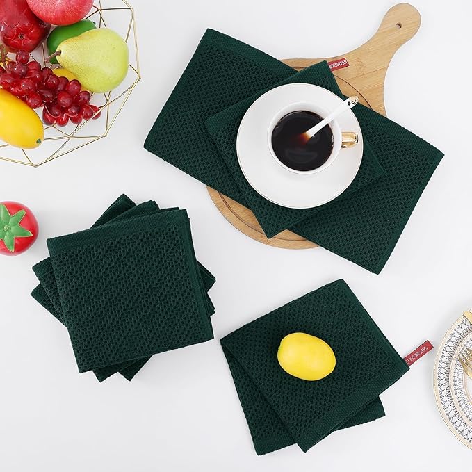 Homaxy 100% Cotton Waffle Weave Kitchen Dish Cloths, Ultra Soft Absorbent Quick Drying Dish Towels, 12 x 12 Inches, 24-Pack, Blackish Green