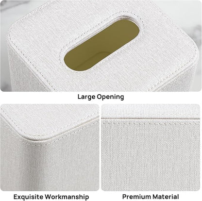 Cretkhp Square Linen Tissue Box Cover with Magnetic Closure, Modern PU Leather Tissue Box Holder for Bathroom Vanity NightStands Bedroom Office Desk, Stylish Cube Tissue Holder