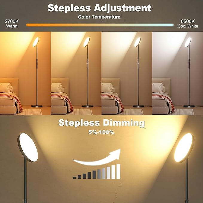 RGB Torchiere Floor Lamps for Living Room, 3600LM 36W Bright LED Standing Lamp with Remote, Modern Color Changing Tall Lamp with Stepless Dimming, 69" Corner Floor Lamp for Bedroom, Office