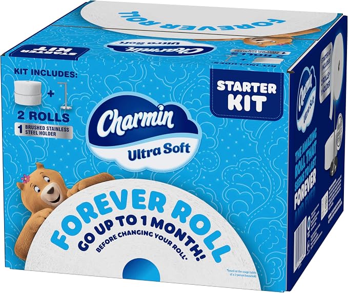 Charmin Toilet Paper Ultra Soft, Forever Roll Starter Kit, 1 Holder, 2 Rolls, 2-ply Bath Tissue