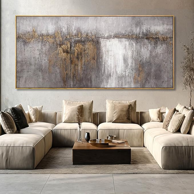 Artexist Abstract Wood Wall Decor Vintage Wall Art Grey and Gold Decorative Painting 40"x86" Large Pictures for Dining Room Office Artwork