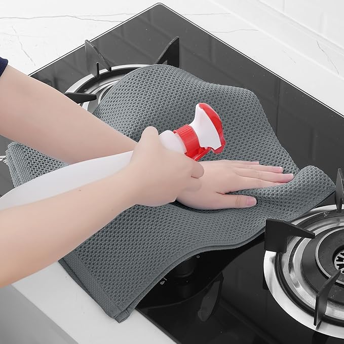 Homaxy 100% Cotton Waffle Weave Kitchen Dish Towels, Ultra Soft Absorbent Quick Drying Cleaning Towel, 13 x 28 Inches, 18-Pack, Grey