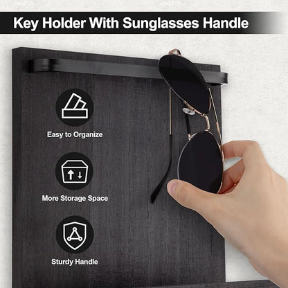 Key Holder Wall Mount, Key Holder for Wall with 4 Hooks, Farmhouse Key Hanger Holds Dog Leash, Sunglasses – Decorative Mail Organizer Home Decor (Black)