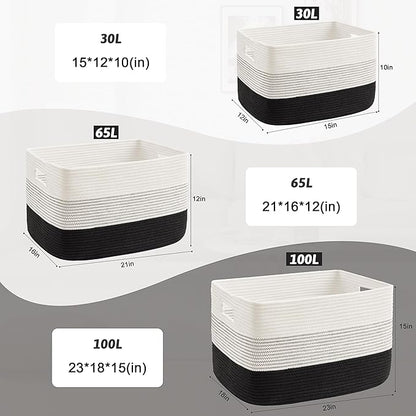 Artfeel Blanket Basket,Rectangle Woven Baskets for Storage,65L Laundry Basket for Decorative Nursery Blanket,Toys,Dirty Clothes and Magazine in Shelves,Baby Room,and Living Room
