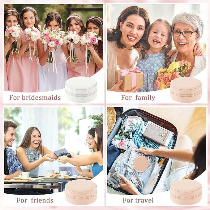 6 Pcs Travel Jewelry Case Bridesmaid Gift Boxes Jewelry Travel Organizer Small Round Jewelry Box Mini Storage PU Leather