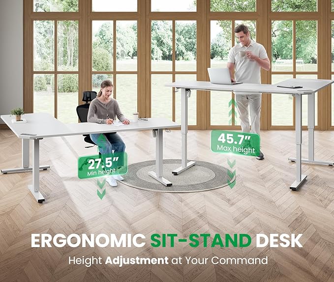 SIAGO L-Shaped Standing Desk - 75 x 63 Inch Adjustable Corner Standing Desk with Charging Station - L Shape Sit Stand Table with Memory Controller, Splice Board for Home Office