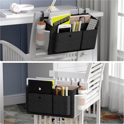 Edudif Bedside Caddy Bedside Organizer with Fixed Straps & Water Bottle Holder, Bunk Bed Caddy ideal for Home, Dorm, Hospital, Crib, Versatile Bedside Storage Solution