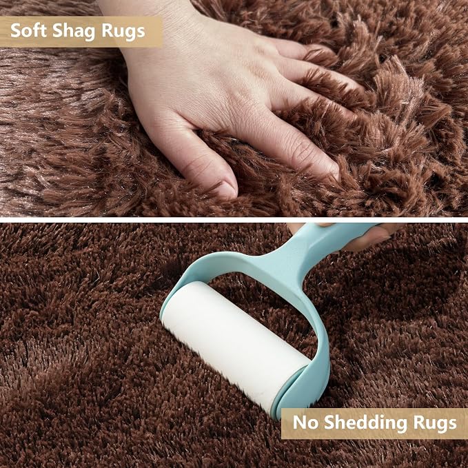 Shag Runner Rug for Bedroom Living Room 2x6 Upgrade Non-Slip Fluffy Soft Bedside Rugs,Brown Shaggy Carpet for Livingroom Dorm Home Decor Aesthetic