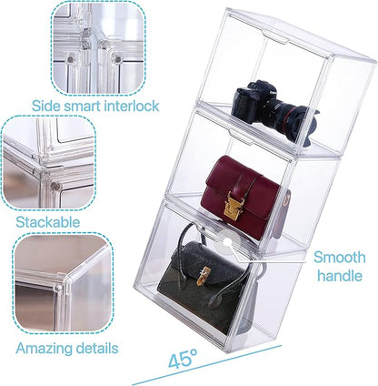 Purse Organizer for Closet, Clear Acrylic Display Case, Large Handbag Storage Organizer with Magnetic Door, 3 Pack Plastic Acrylic Boxes for Wallet, Cosmetic, Collectibles (X Large)