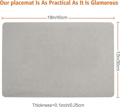 Vinyl Placemats Set of 12 Heat Resistant Easy Clean Non-Slip Place Mats for Dining Table Faux Leather Waterproof Stain Resistant Wipeable Washable PVC Table Mats(12, Light Gray)