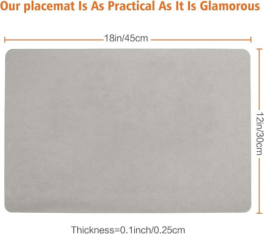 Vinyl Placemats Set of 12 Heat Resistant Easy Clean Non-Slip Place Mats for Dining Table Faux Leather Waterproof Stain Resistant Wipeable Washable PVC Table Mats(12, Light Gray)