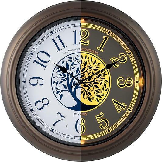 La Crosse Technology Indoor/Outdoor Lighted Dial Analog Quartz Wall Clock, 18" Dia. (403-3246BR)