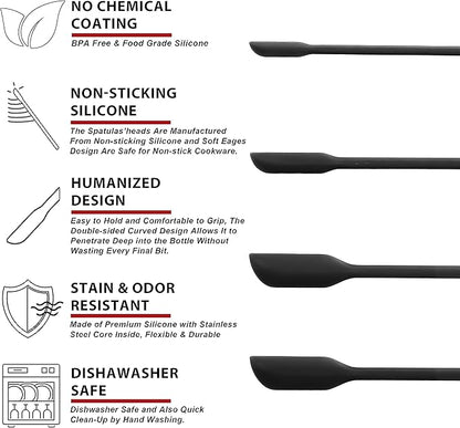 Anaeat Mini Silicone Spatulas - Set of 4 Multifunctional Small Kitchen Scraper Lotion Stirrer Tiny Makeup Beauty Spatula Reusable for Jam Jar, Cosmetic Bottles, Narrow Can and Thin Bottles (Black)