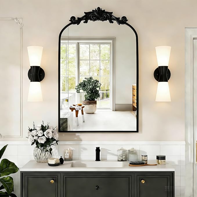 Wall Sconces Set of 2 for Bathroom, Modern Indoor Vanity Light Fixtures 15", Up Down Lighting, Wall Mount Lamp for Living Room Bedroom Hallway Stairway Fireplace Mirror E26 Base 2PC White&Black