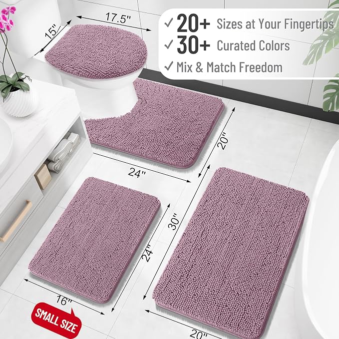 OLANLY Toilet Rugs U-Shaped 24x24, Extra Soft Absorbent Chenille Contour Bathroom Rugs for Toilet, Dry Quickly, Machine Washable, Non-Slip Bath Mat, Deep Plum