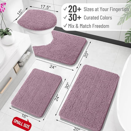 OLANLY Toilet Rugs U-Shaped 24x24, Extra Soft Absorbent Chenille Contour Bathroom Rugs for Toilet, Dry Quickly, Machine Washable, Non-Slip Bath Mat, Deep Plum