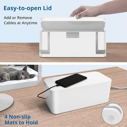 ZhiYo Cable Management Box White, 2Pack Cord Organizer Box - Extra Large and Medium Size, Cord Hider Box to Conceal Power Strips on Desk or Floor, Made from Electrically Safe ABS Material