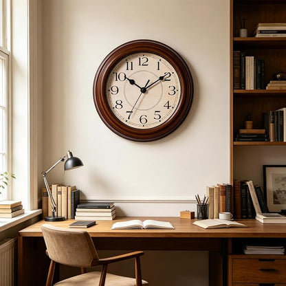 KECYET Wall Clock, 9 Inch Silent Battery Operated Non-Ticking Wall Clock Classic Decorative for Living Room, Kitchen,Office, Bedrooms(Brown)