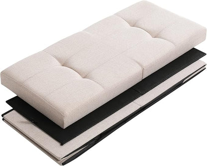CUYOCA Storage Ottoman Bench Foldable Seat Footrest End of Bed Ottoman with Flipping Lid for Living Room, 75L, 30 inches Linen Fabric Beige