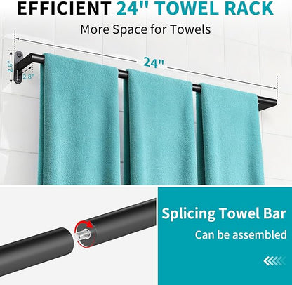 2-Pack Matte Black Bathroom Towel Bar, 24-Inch Towel Racks for Bathroom Wall Mounted, Heavy Duty Towel Rod Holder Mordern Home Decor