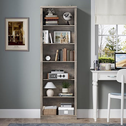 BORNOON 75" Tall Bookshelf, 6-Tier Floor Standing Bookcase with Adjustable Shelves, 24" Wide Open Storage Shelf, Modern Display Organizer for Home Office, Living Room, Bedroom, Study