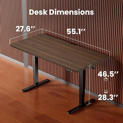 ErGear Height Adjustable Electric Standing Desk, 55 x 28 Inches Sit Stand up Desk, Large Memory Computer Home Office Desk with Two-Piece Desktop (Walnut)