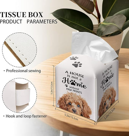 Grace Yonks Cute Poodle Tissue Box Cover Square, Poodle Dog Cube Case for Facial Tissues, 5.2" PU Leather(033)