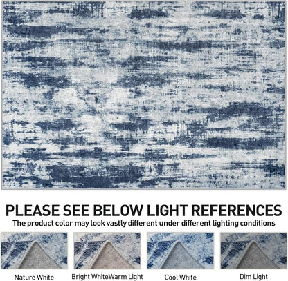 9x12 Area Rugs Washable Rug: Modern Abstract Living Room Rug Soft Anti-Skid Thin Carpet Indoor Floor Non-Shedding Carpets for Bedroom Dining Room Farmhouse Nursery Home Office Blue Grey