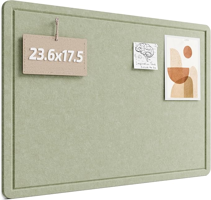 Fluxynara Bulletin Board, 23.6" x 17.5" Cork Board Alternative with 12 Safe Removable Adhesive Tabs, Foldable Felt Pin Board for Home Office, Classroom, Bedroom,Entryway for Walls— Sage