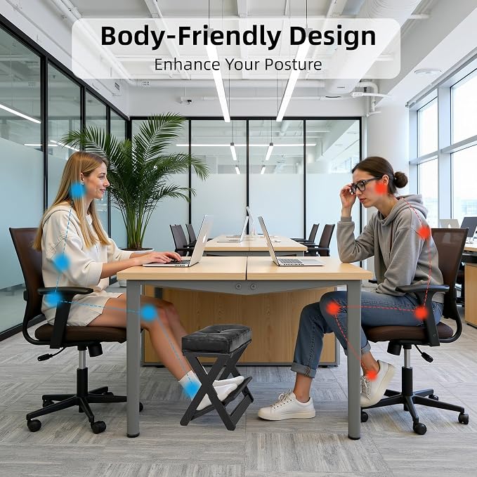 Adjustable Height Foot Rest Under Desk at Work, Double Step Wooden Under Desk Footrest, Non-Slip EVA Surface, Office Foot Stool for Posture Support, Leg Relief, Home Office & Gaming-Black