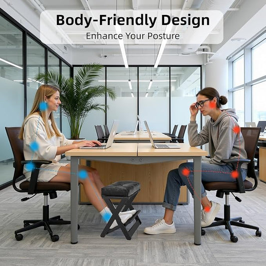 Adjustable Height Foot Rest Under Desk at Work, Double Step Wooden Under Desk Footrest, Non-Slip EVA Surface, Office Foot Stool for Posture Support, Leg Relief, Home Office & Gaming-Black