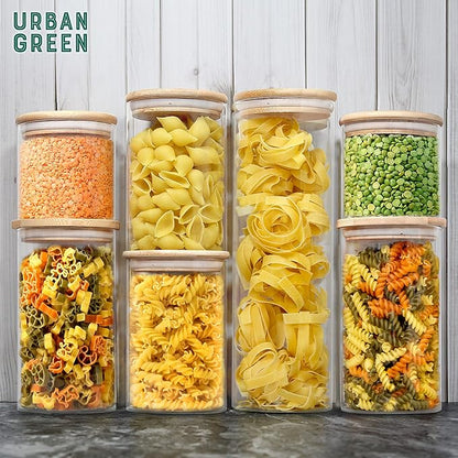 Urban Green Glass Jars with Airtight Lids, Airtight Glass Canisters with Locking Lids, (Bamboo-20oz)