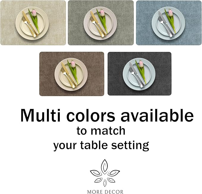 More Décor Faux Leather Placemats Set of 4 for Dining Table – Waterproof, Wipeable, Washable, Stain & Heat Resistant, Non-Slip Table Mats – 12 X 17 Inch, Beige