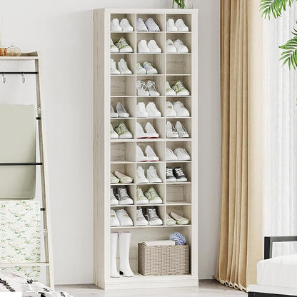 Hzuaneri 11 Tiers Shoe Storage Cabinet, Tall Shoes Cabinet with Cubby, Freestanding Wooden Shoe Organizer, 30-33 Pairs, Shoes Cubby Organizer for Entryway, Bedroom, Rustic White SR02014X