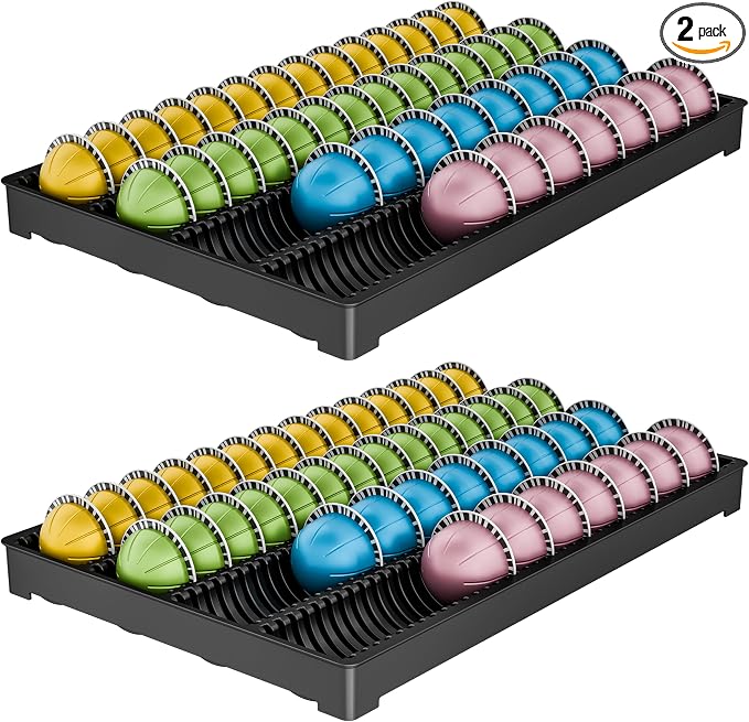 EVERIE Drawer Coffee Pod Organizer for Vertuo Capsules – Holds Up to 40 Large or 52 Small Pods, Space-Saving Insert Tray, Fits Kitchen Cabinets, 15.4" x 10.2" x 1.2", Pack of 2