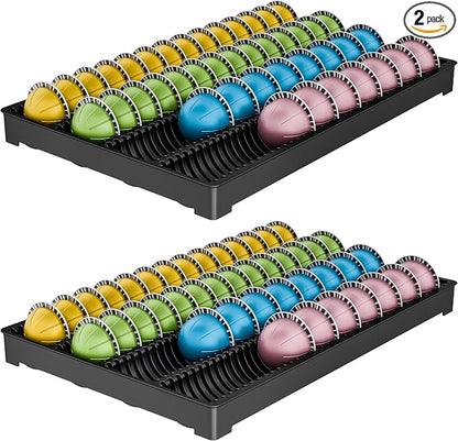 EVERIE Drawer Coffee Pod Organizer for Vertuo Capsules – Holds Up to 40 Large or 52 Small Pods, Space-Saving Insert Tray, Fits Kitchen Cabinets, 15.4" x 10.2" x 1.2", Pack of 2