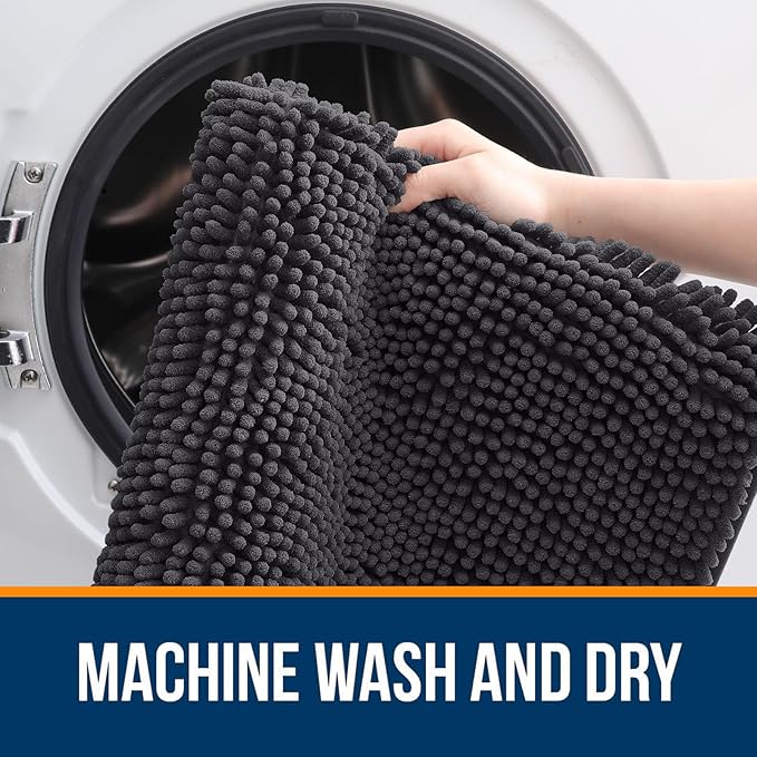 OLANLY Bathroom Runner Rugs 59x20, Soft Absorbent Chenille Bath Rugs, Rubber Backing Quick Dry, Machine Washable Long Bath Mats for Bathroom Floor, Tub and Shower, Home Decor Accessories, Dark Grey