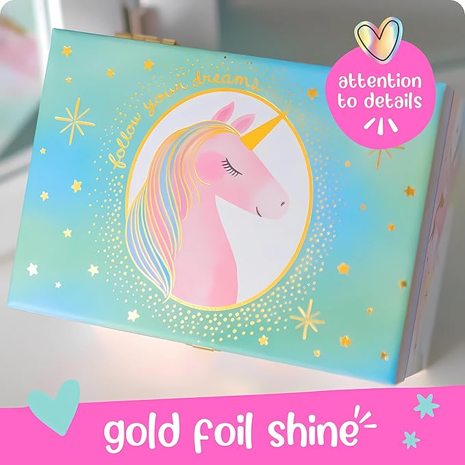 Giggle & Honey Musical Unicorn Jewelry Box for Girls - Kids Music Box, Unicorn Birthday Gifts for Little Girls, Jewelry Boxes, 6.8 x 5.3 x 6 in - Ages 3-10