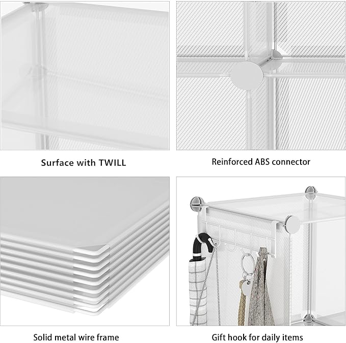 AWTATOS 8 Cube Storage Organizer, Closet Organizer Storage Shelf, Bookcase Bookshelf, DIY Stackable Storage Cubes Shelves for Closet, Bedroom, Home, Office, Transparent Twill