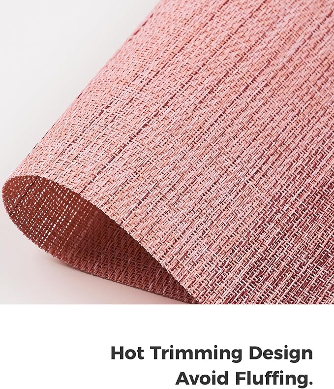 Leetaltree Gradient Pink Woven Placemats Set of 12 - Heat Resistant Non-Slip Place mats for Dining Table, Washable Durable PVC Vinyl Woven Table Mats(Gradient Pink, 12)