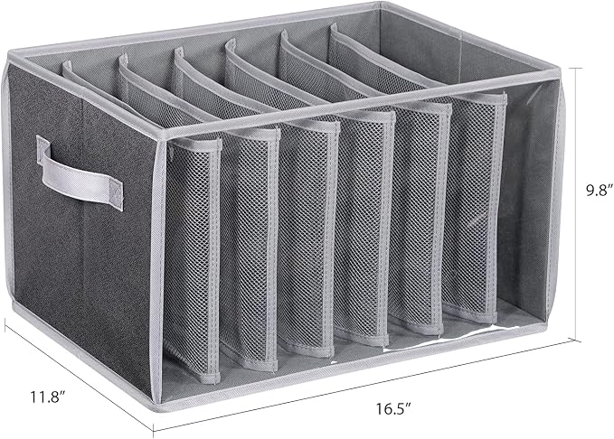 Zilink Upgraded Wardrobe Clothes Organizer with Support Board Clear Jean Organizer for Closet with 7 Grids Pants Organizer for Closet Shelf for Jean Pant Sweater Legging T-Shirt, 3 Pack