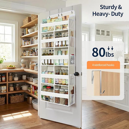 Yecaye Over The Door Organizer, 5 Tier Extra Large Behind Door Storage of 10 Compartments, 80lbs Heavy Duty Door Organizer Hanging with Clear Window for Closet Bedroom Pantry Bathroom, Beige