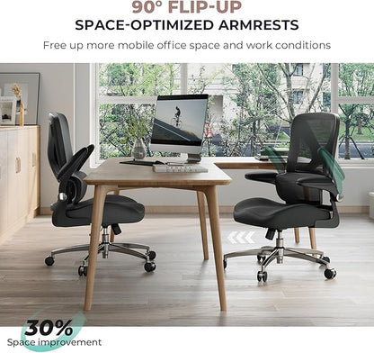 Ergonomic Office Chair Mid Back with Integrated Lumbar Support, Adjustable Height, Thick Memory Foam Seat, Rocking Function, 90° Flip-up Armrests – Comfortable Desk Chair for Home Office